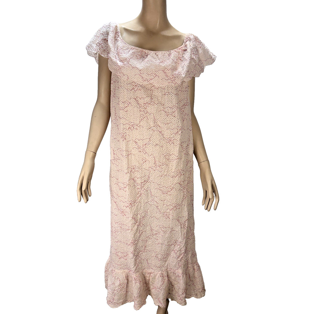 Marysia Resort Off Shoulder‎ Ruffle Pink Midi Maxi Dress Size M Cotton Pockets